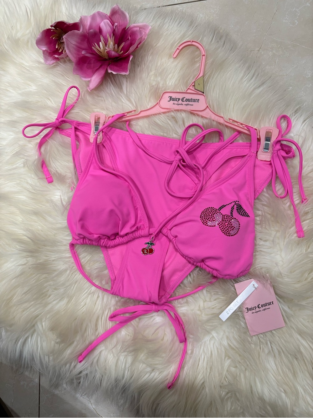 Juicy Couture Hot Pink Rhinestone Cherry Bikini